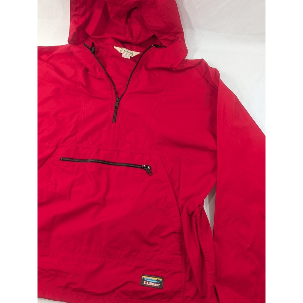 Vintage LL Bean Jacket Mens Large Red Hooded Anorak 1/4 Zip Windbreaker 80s